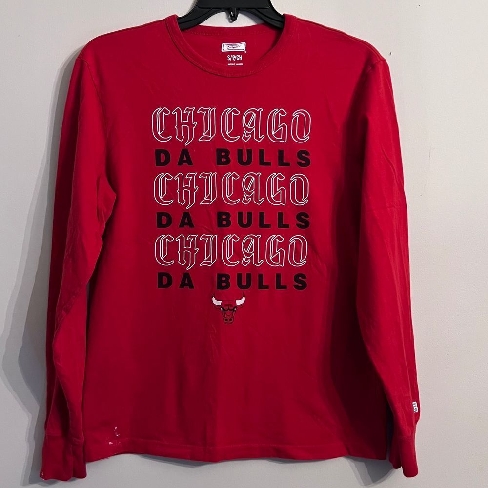 Tailgate NBA Chicago Da Bulls Mens T-Shirt Long Sleeve w/ Logo Size Small Red